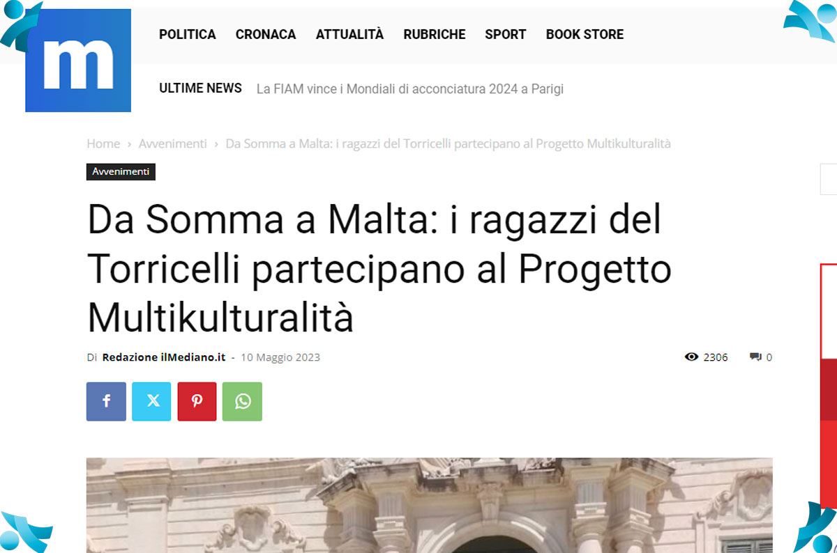 Da Somma a Malta: i ragazzi del Torricelli partecipano al Progetto Multikulturalità